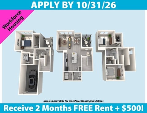 Floor plan for 3 beds, 2 baths, 1769 sqft